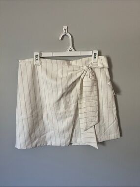White and black pinstripe wrap skirt size large